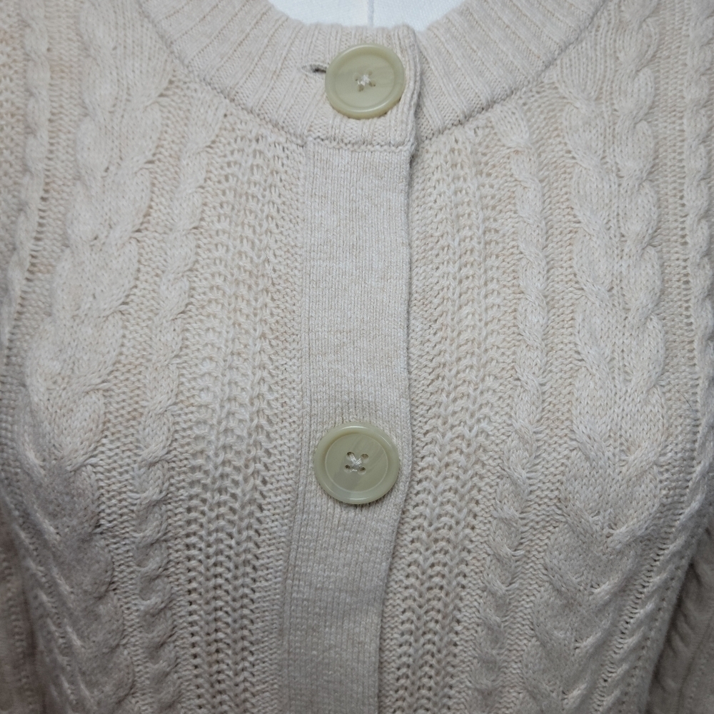 LOFT Cotton-Wool Blend Cable Knit Cardigan Size Small - Picture 4 of 12